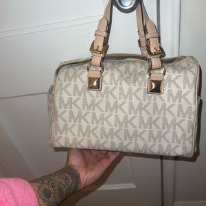Michael Kors Medium Grayson Logo Satchel, Vanilla